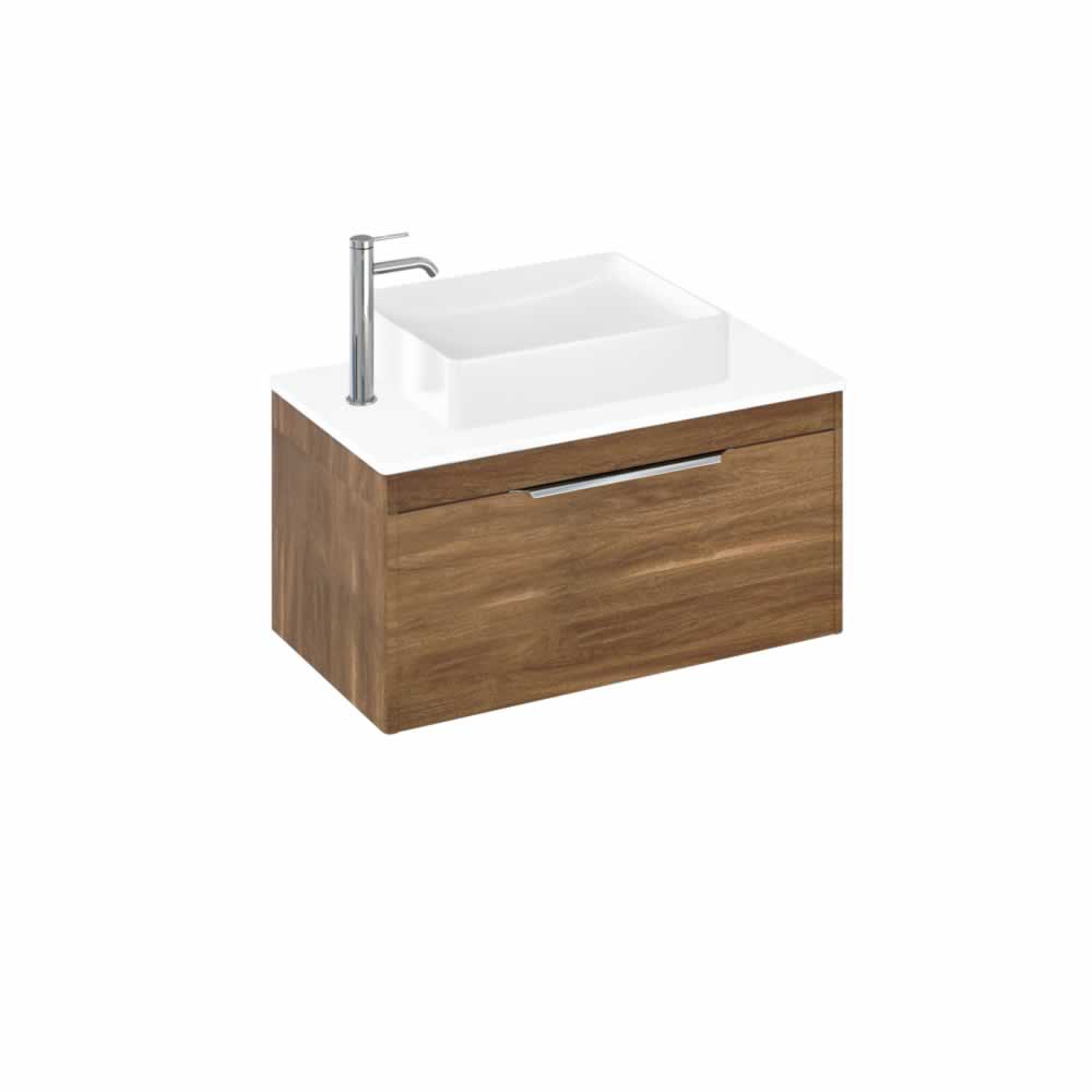 Shoreditch 85cm single drawer Caramel with White Worktop and Quad Countertop Basin